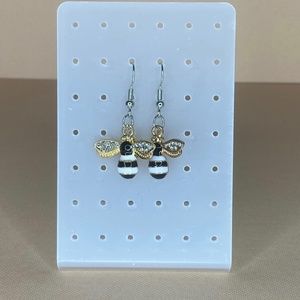 White bee earrings